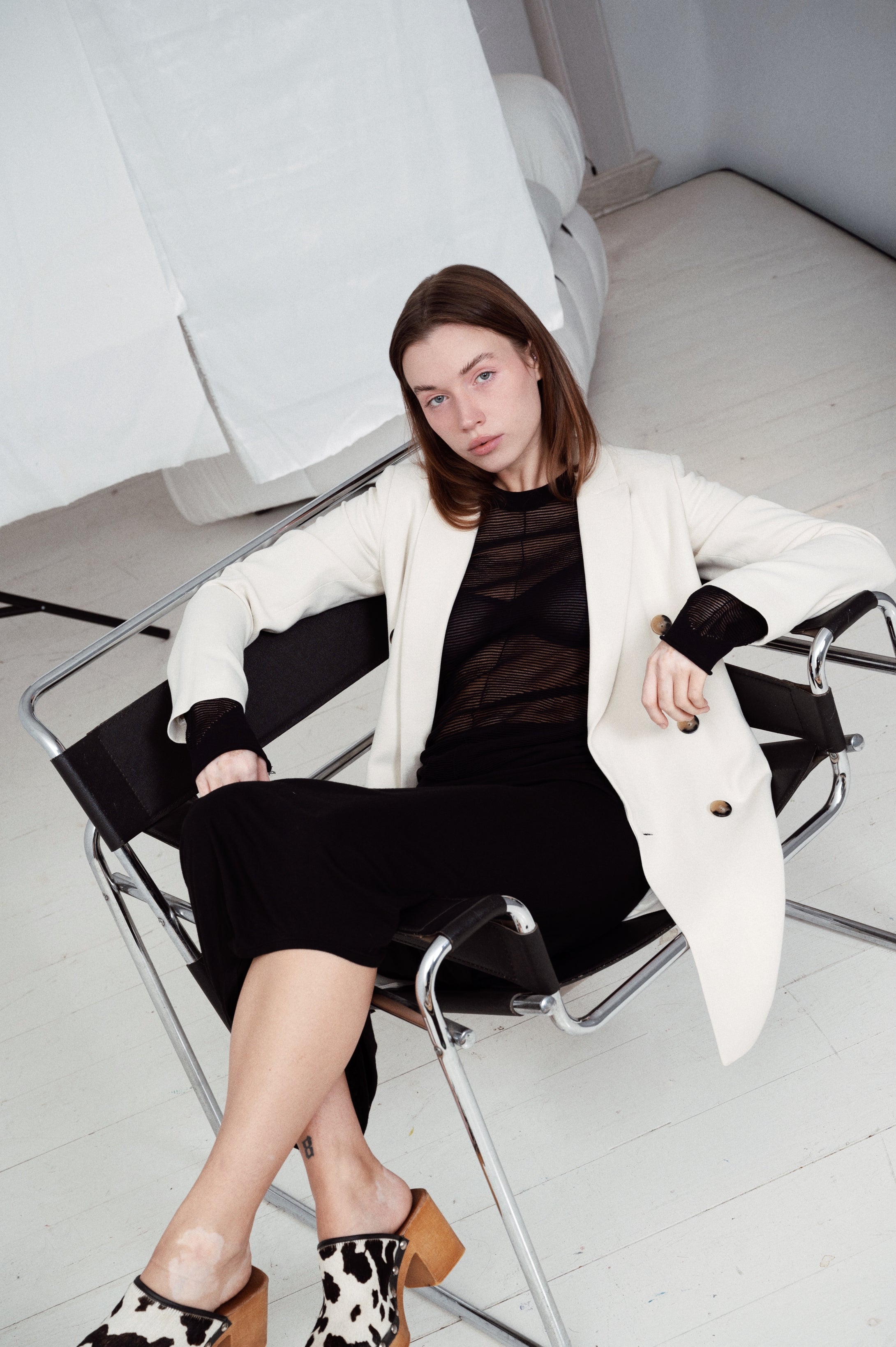 Massimo Dutti, off-white long blazer