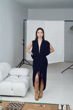 Load image into Gallery viewer, DVSM Black Wrap-Up Dress with Mesh Back
