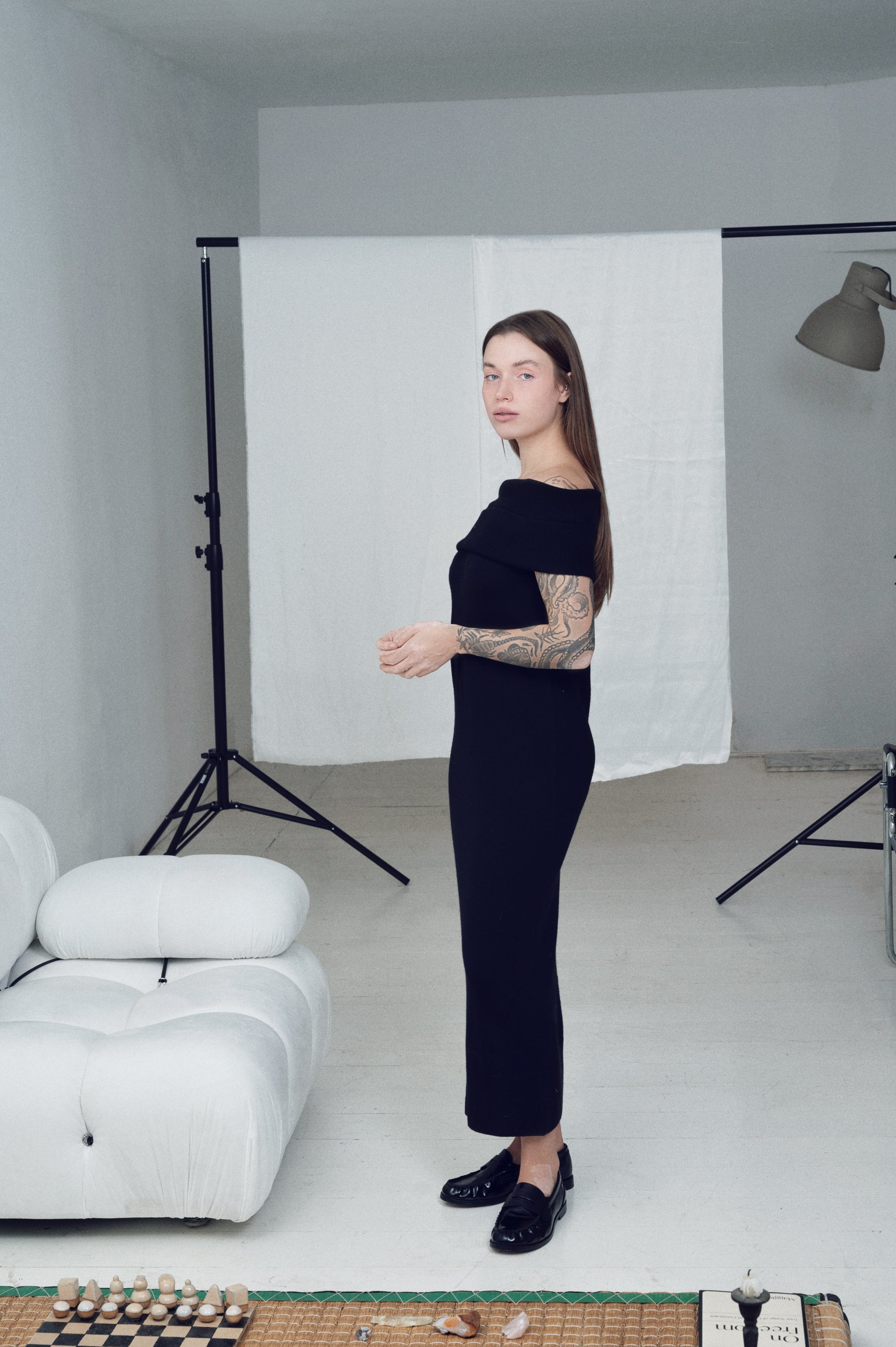 Black Off Shoulder Fitted Wool Maxi Dress House of Rowdy Black Off Shoulder Fitted Wool Maxi Dress House of Rowdy