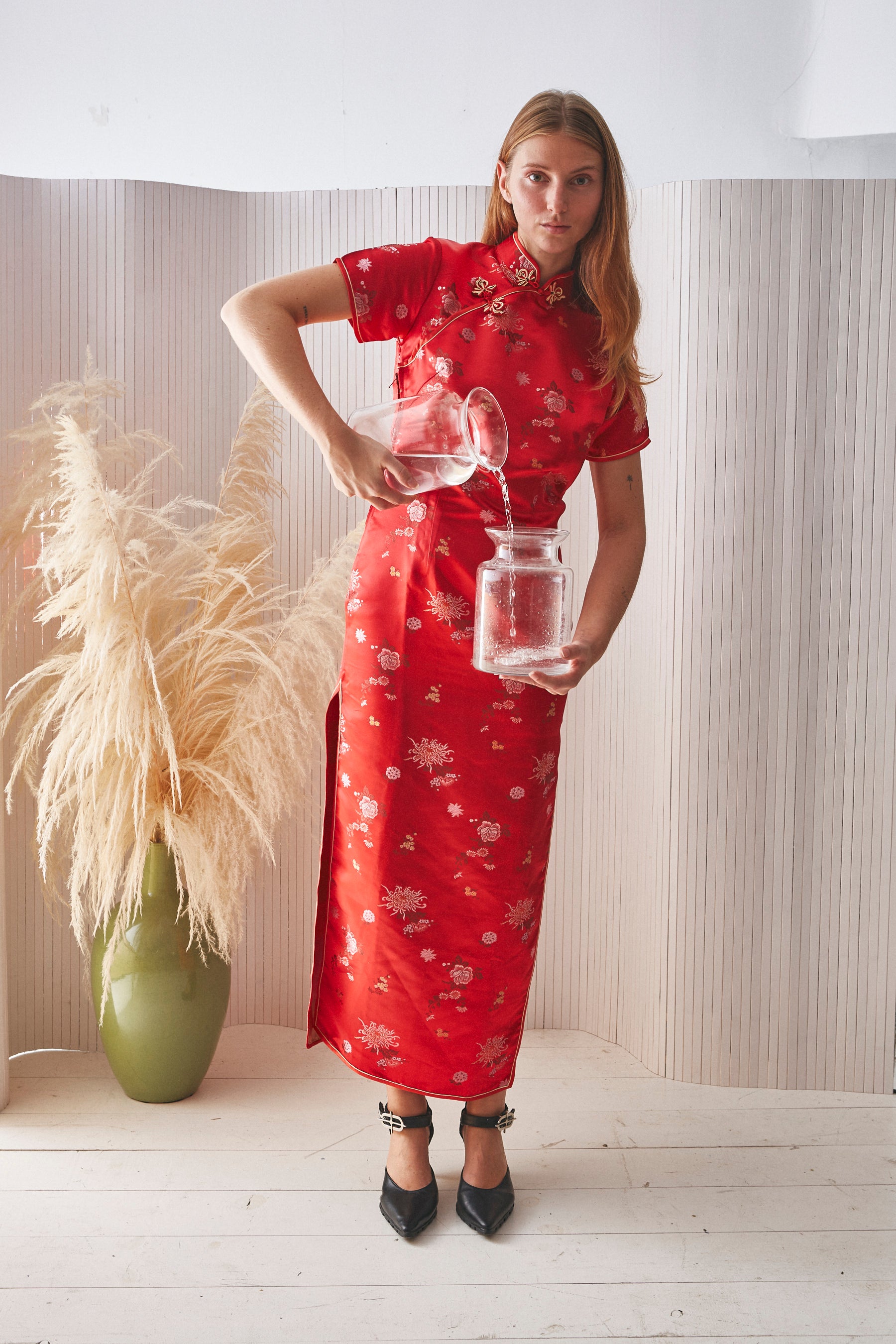 RED SATIN CHINEESE DRESS
